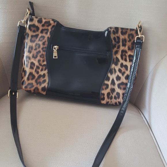 Black and animal print patent leather crossbody ba - Picture 1 of 3